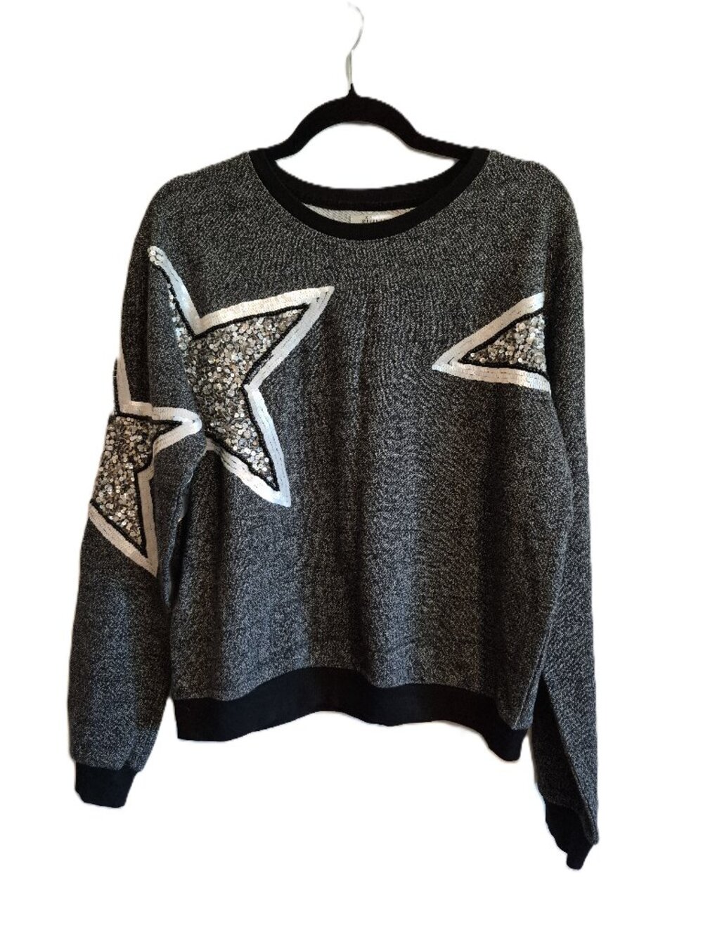 Zara Trafaluc Black Silver Burnout Sequined Stars Sweatshirt